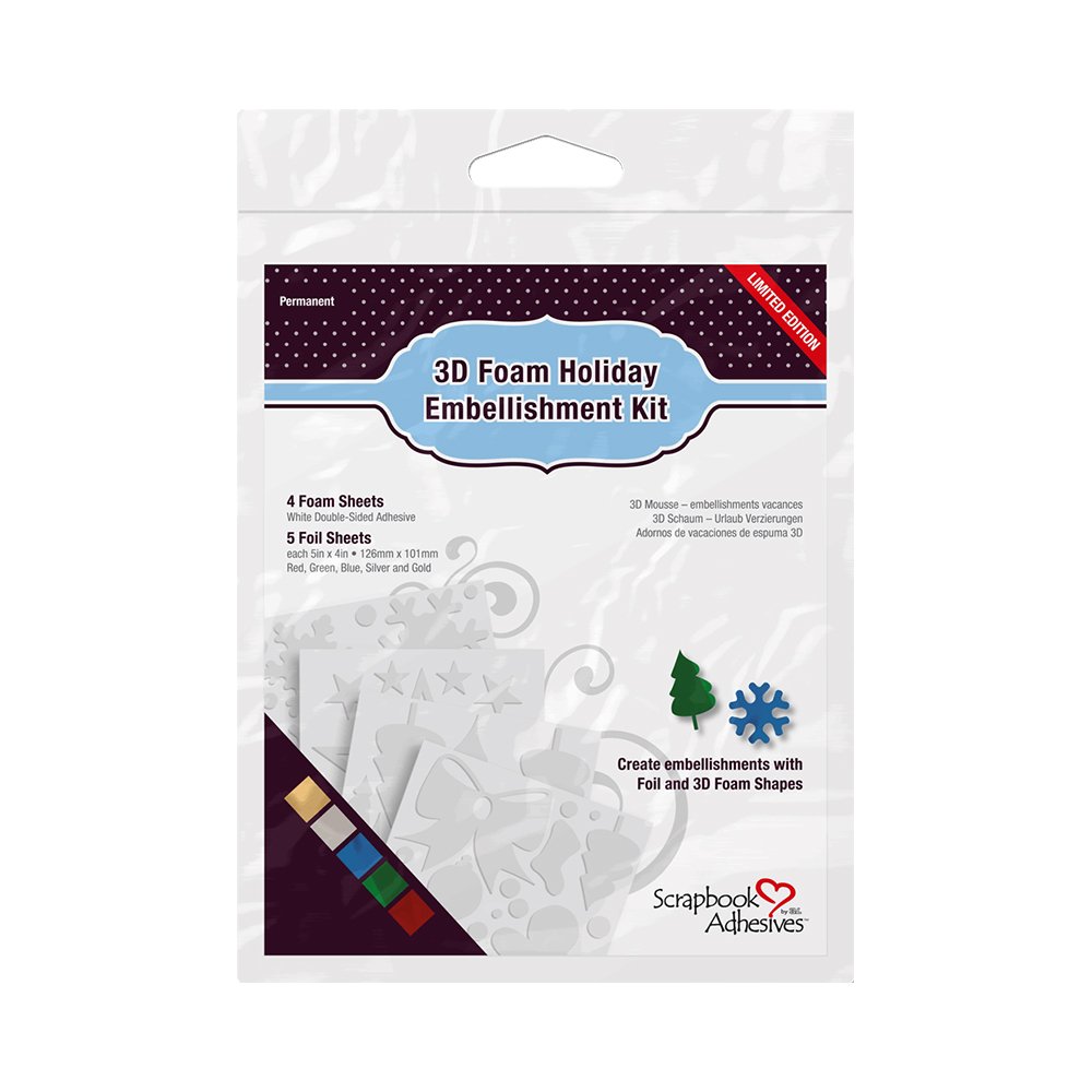 Scrapbook adhesives 3D Foam Holiday Embellishment Kit, 5 sheets foil, 80  die cut foam shapes