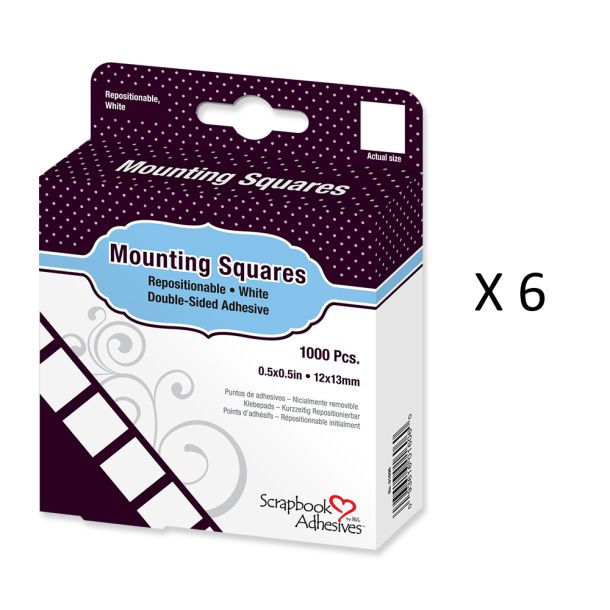 Mounting Squares Intitially Repositionable 1,000 Multi-Pack Set of 6